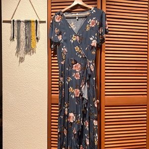 Dusty blue xhileration floral dress